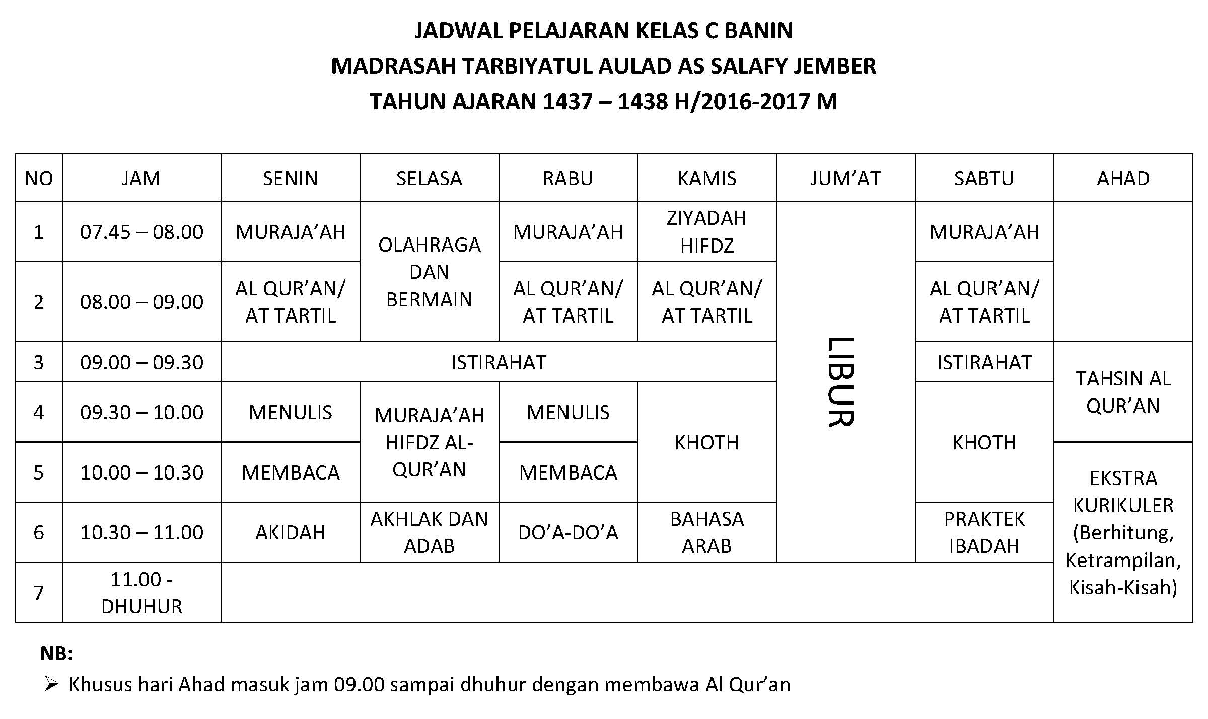 Jadwal Pelajaran - MinhajulAtsar.com